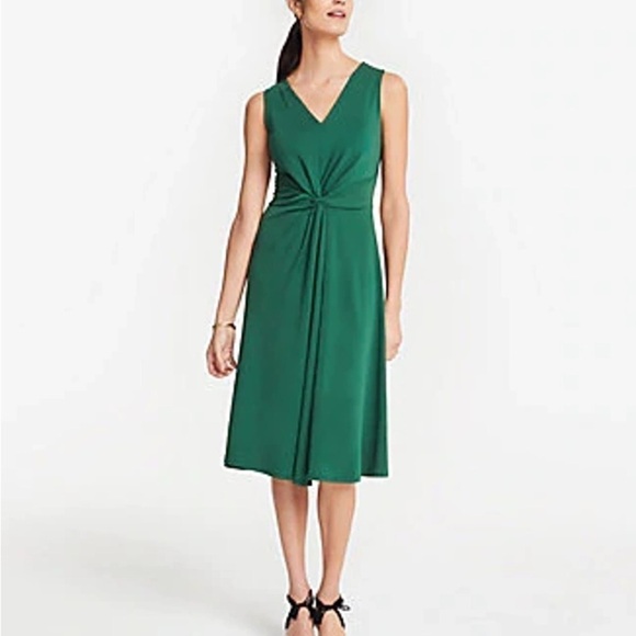 Ann Taylor Matte Jersey Knot Front MIDI Dress - Picture 1 of 6